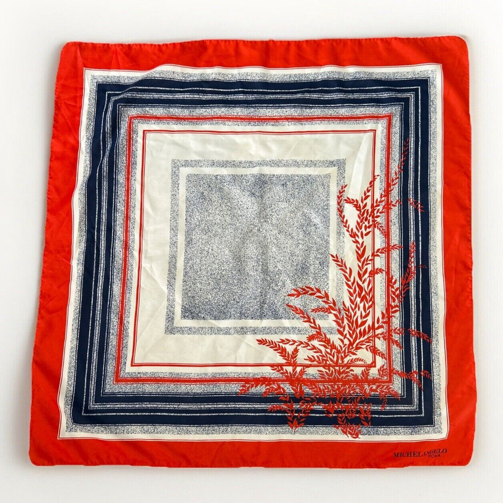 VTG Michelangelo Roma Red White And Blue Scarf Square With Beautiful Floral